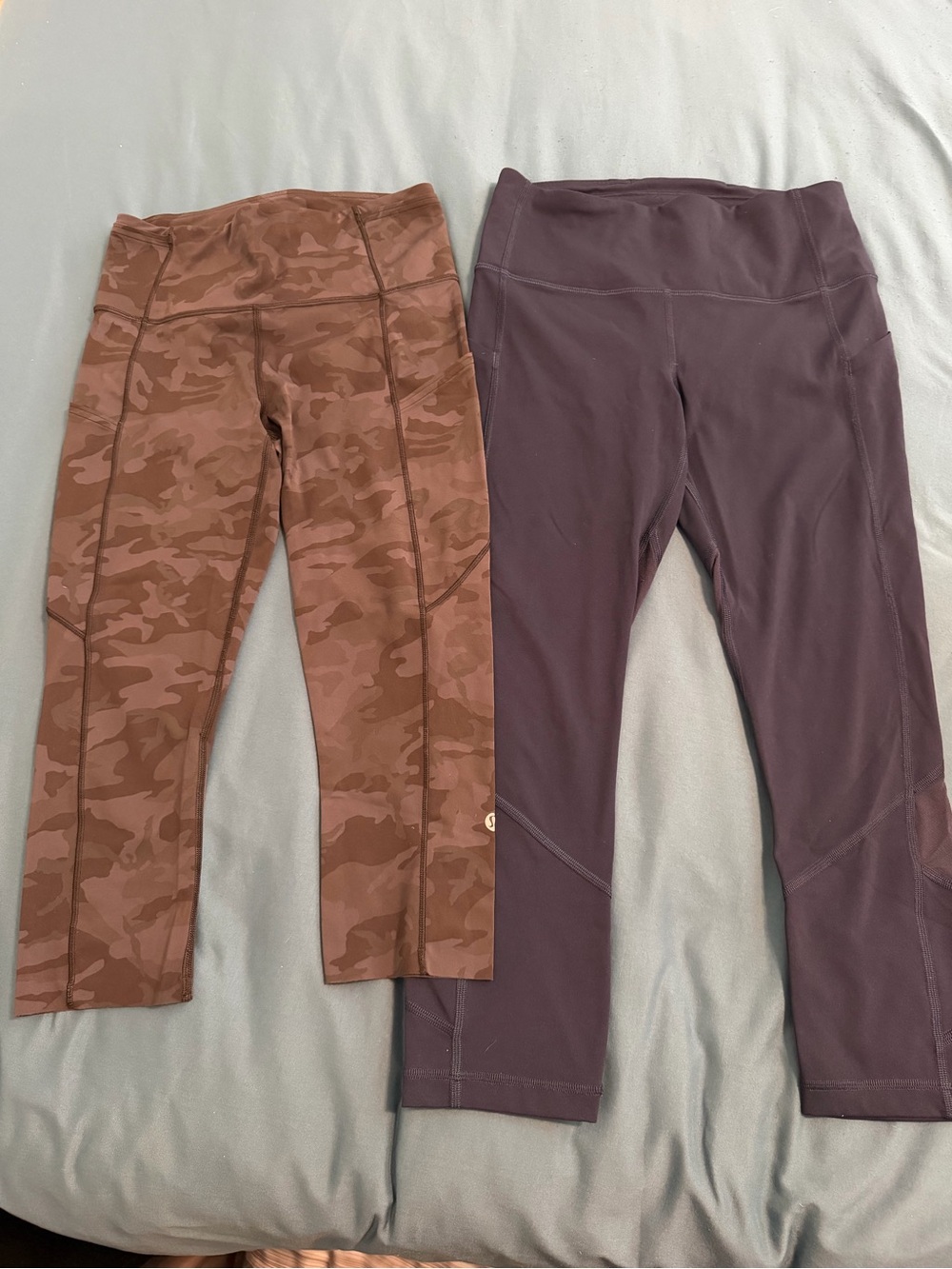 2 pairs Lululemon women's Cropped Leggings –Black & Grey Camo & Navy